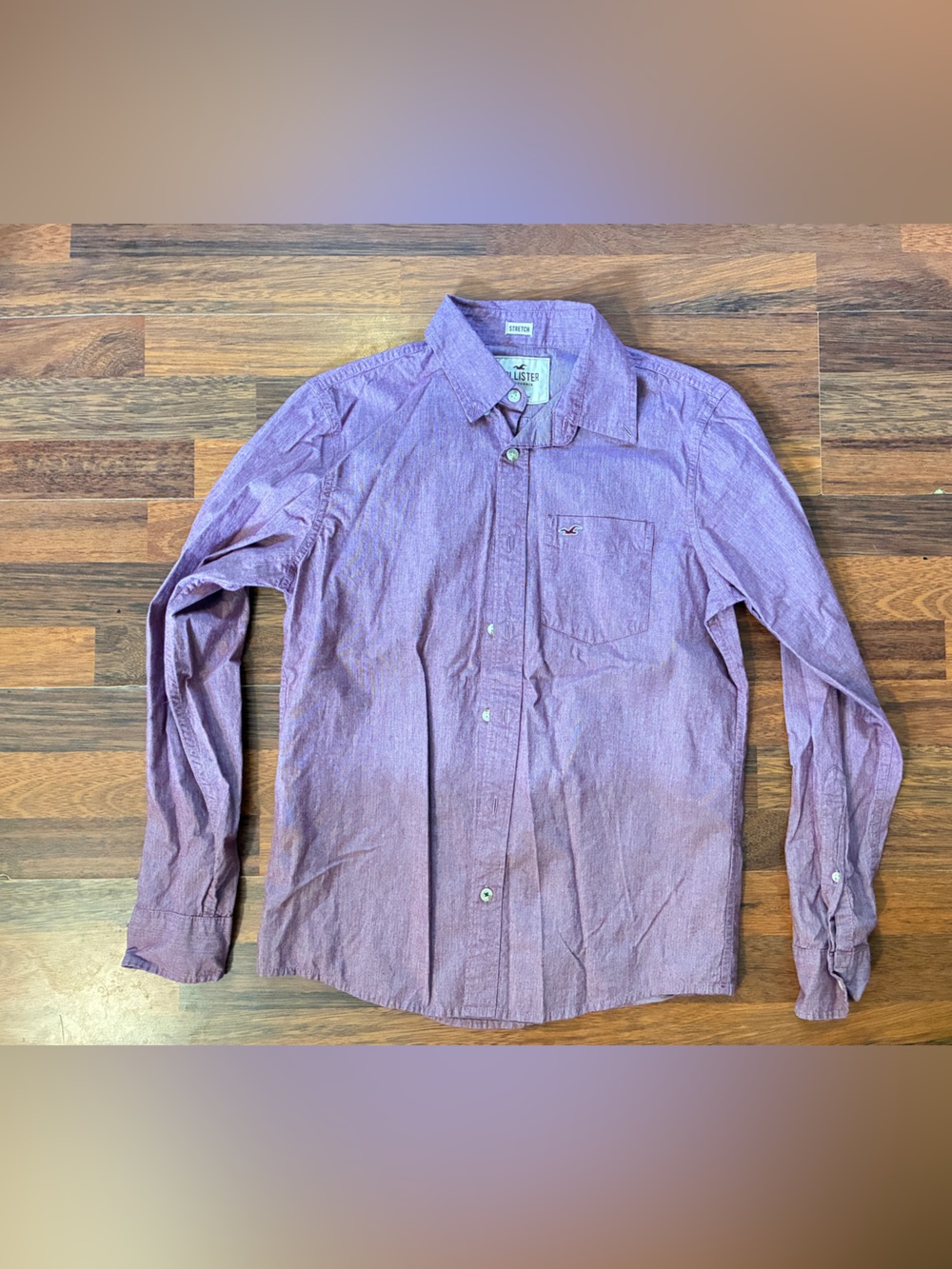 Hollister Men's Lavender-Blend Long Sleeve Button-Down Shirt